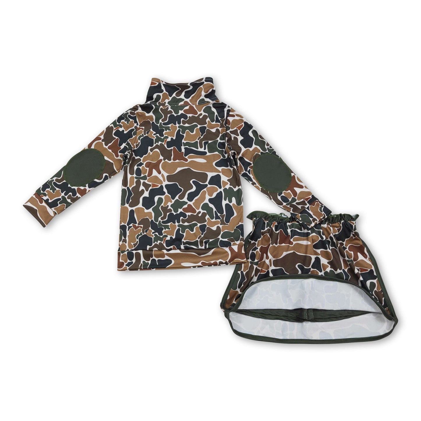 Long sleeves brown camo top skirt baby girls clothing