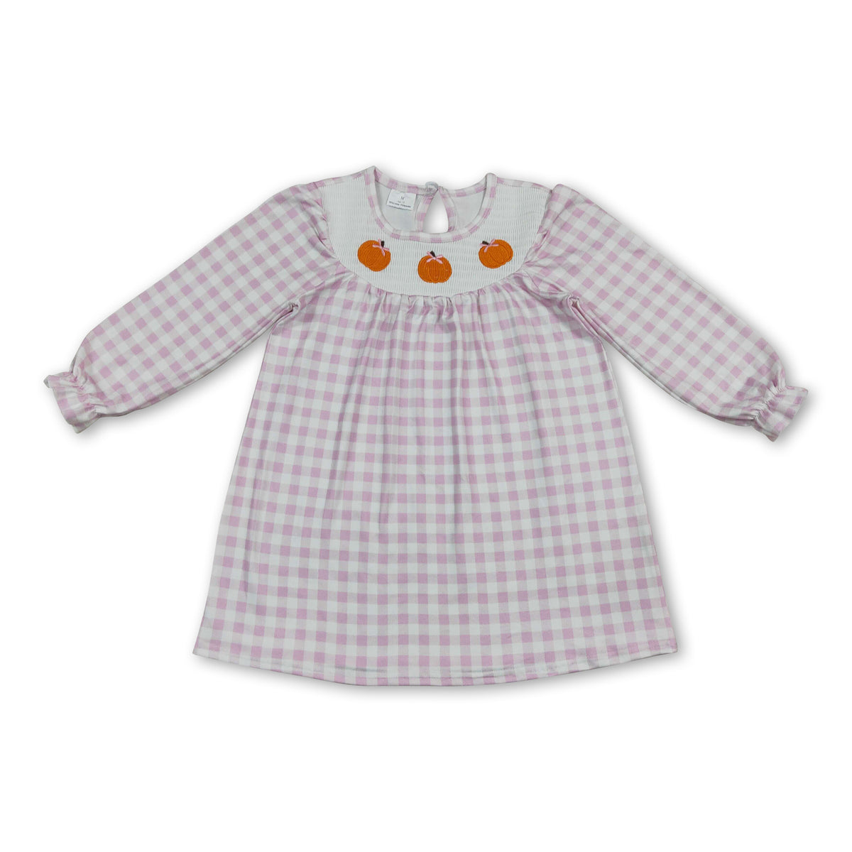 Pink plaid pumpkin bow smocked kids girls fall dress