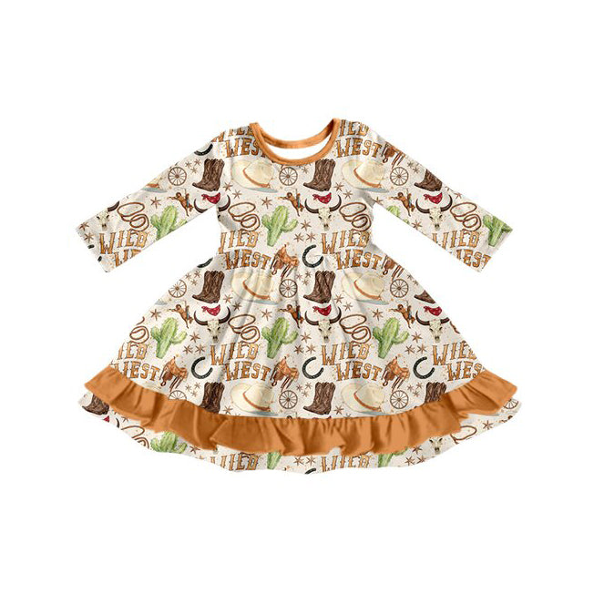 Long sleeves wild west bull skull western girls dresses