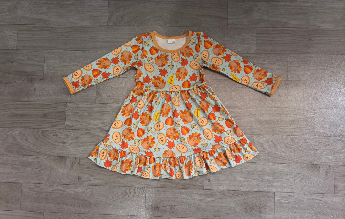 Turkey leaves ruffle kids girls Thanksgiving dress