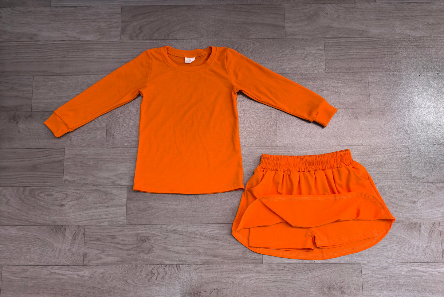 Long sleeves brown cotton top skirt kids girls outfits