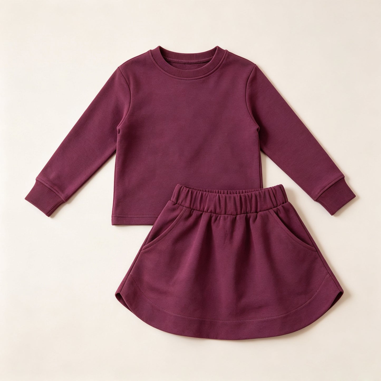 Long sleeves solid cotton top skirt kids girls outfits