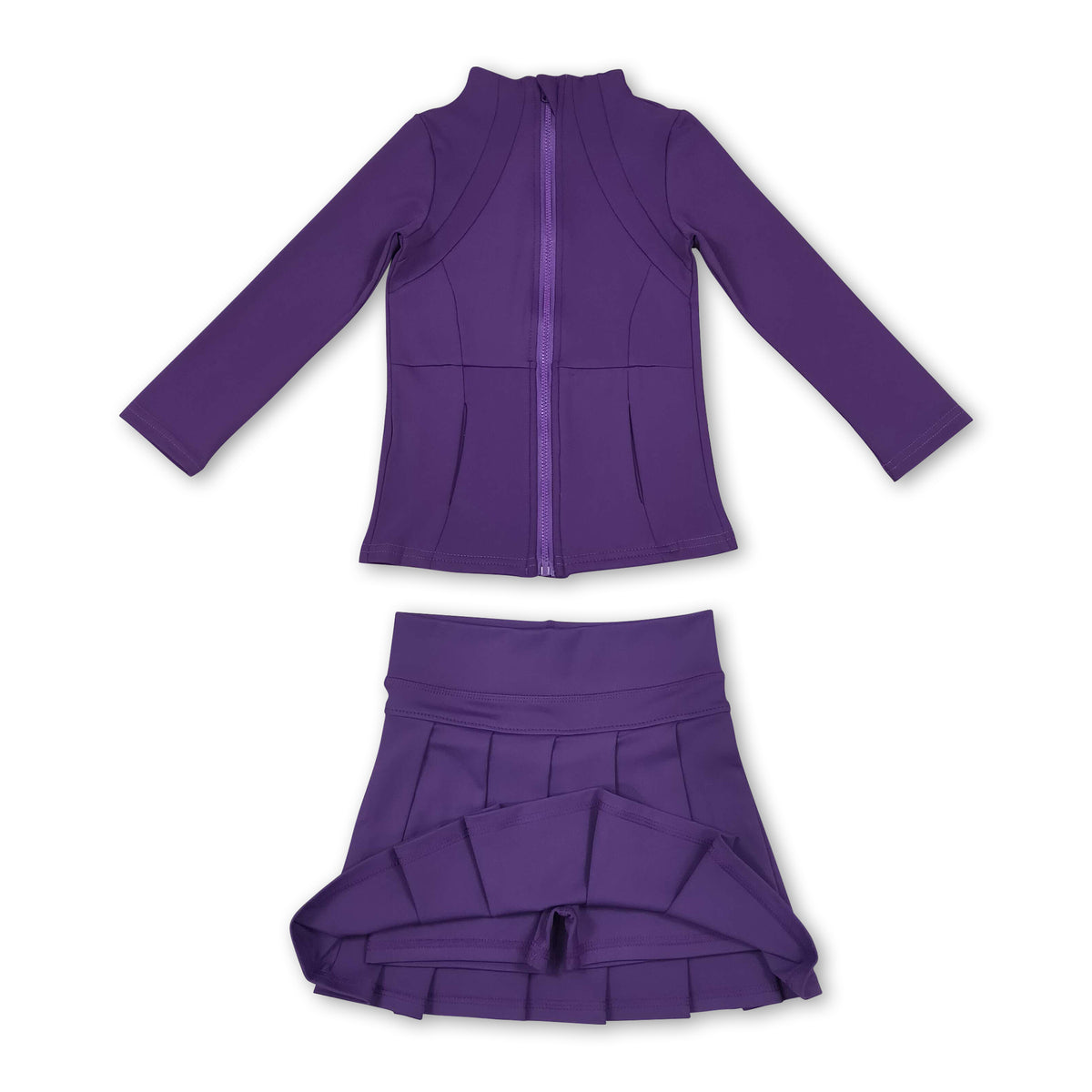 Purple zipper jacket pleated skirt girls activewear set