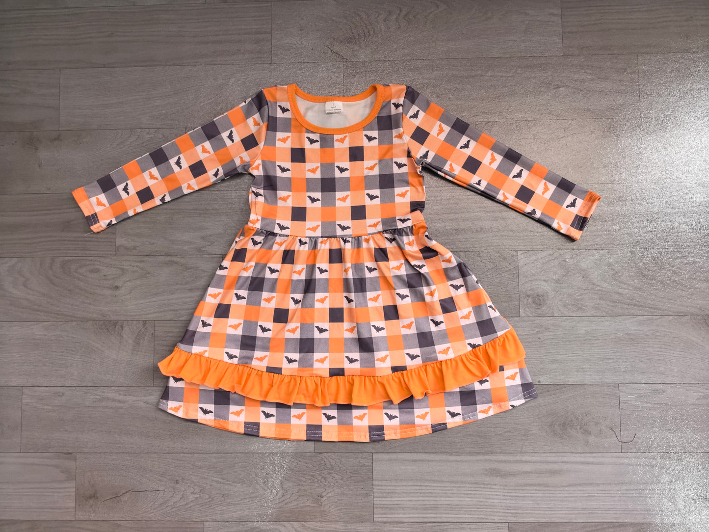 Long sleeves plaid bat ruffle girls Halloween dresses