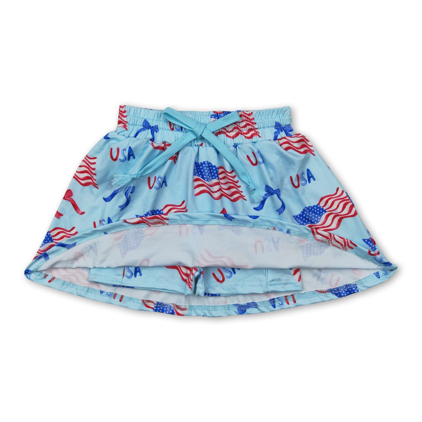 Light blue flag bow kids girls 4th of july skirt