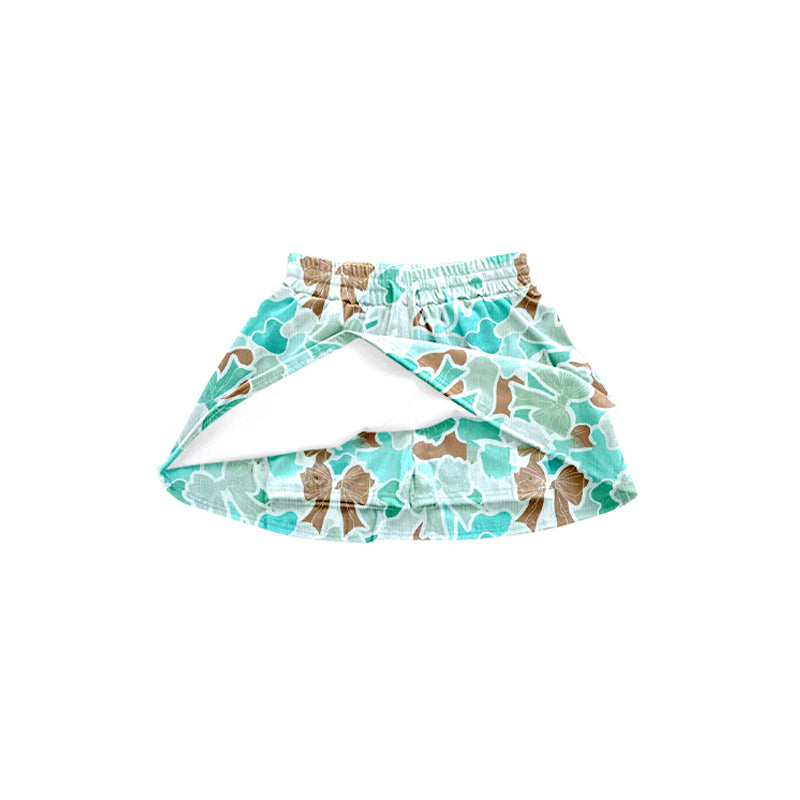Green camo bow kids girls skirt shorts inside