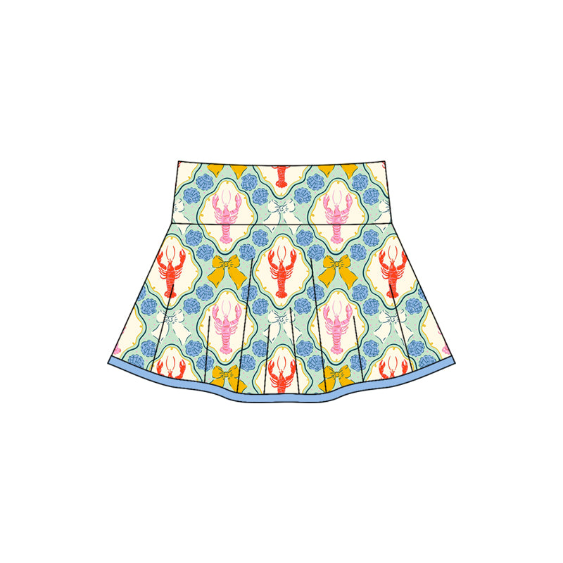 Colorful bow crawfish kids girls activewear skirt