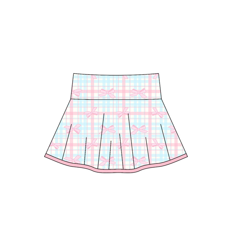 Plaid pink bow kids girls activewear skirt