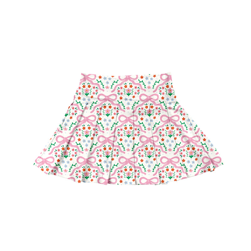 Pink bow floral kids girls summer activewear pleated skorts