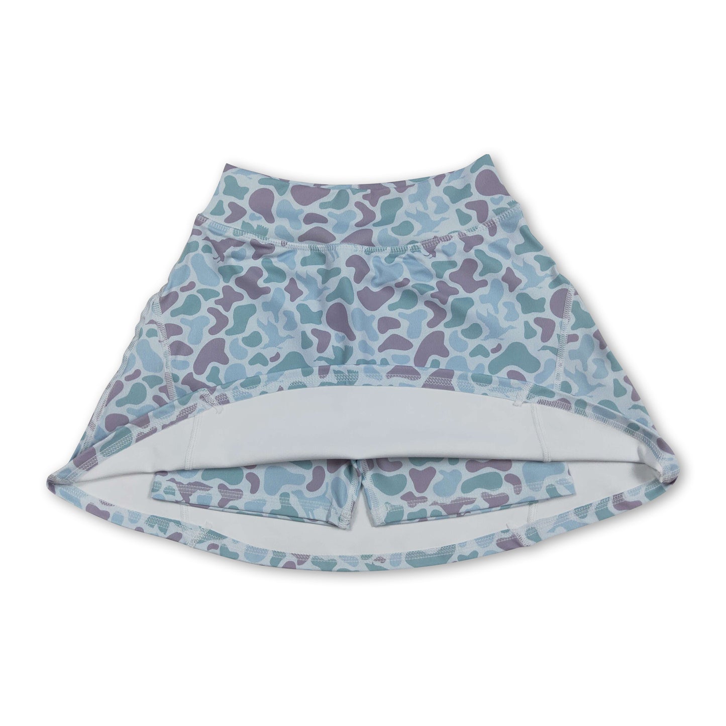 High waist light green duck dog camo kids girls activewear skirt