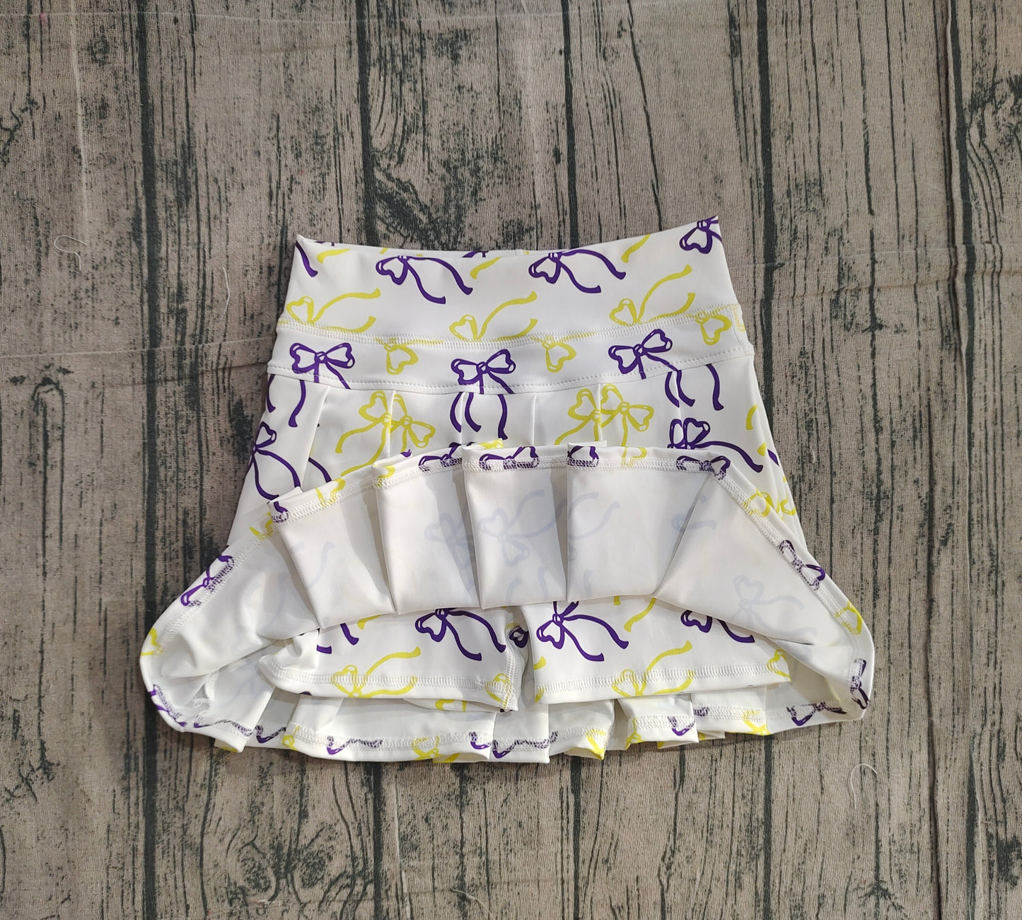 Purple yellow bow kids girls Mardi Gras pleated skirt
