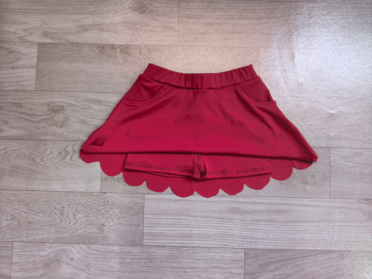 Maroon pockets scallop kids girls summer active wear skirt