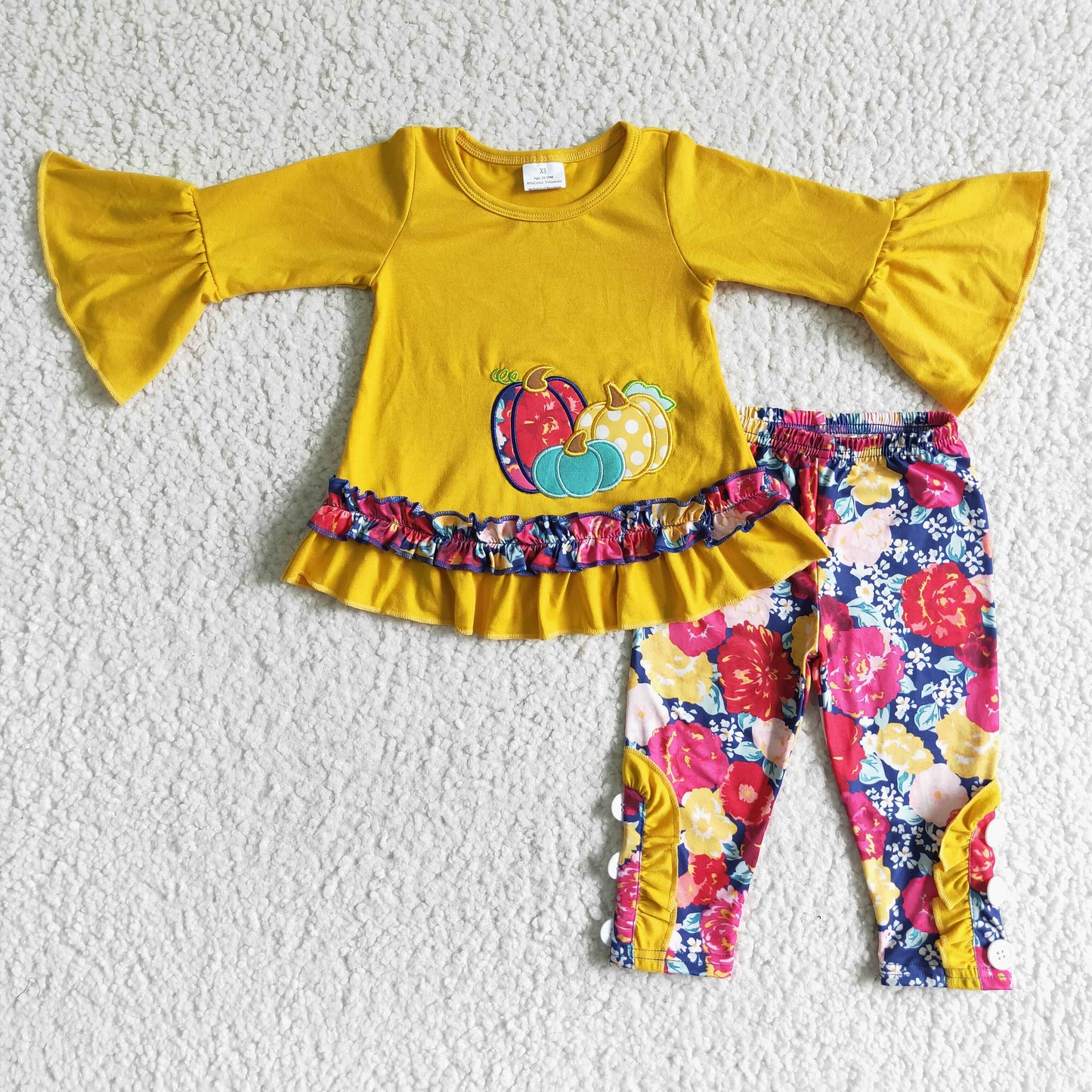 Pumpkin embroidery floral leggings girls fall outfits