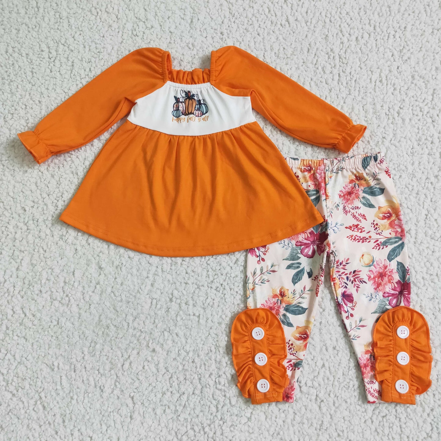 Happy fall y'all pumpkin tunic floral pants girls clothes