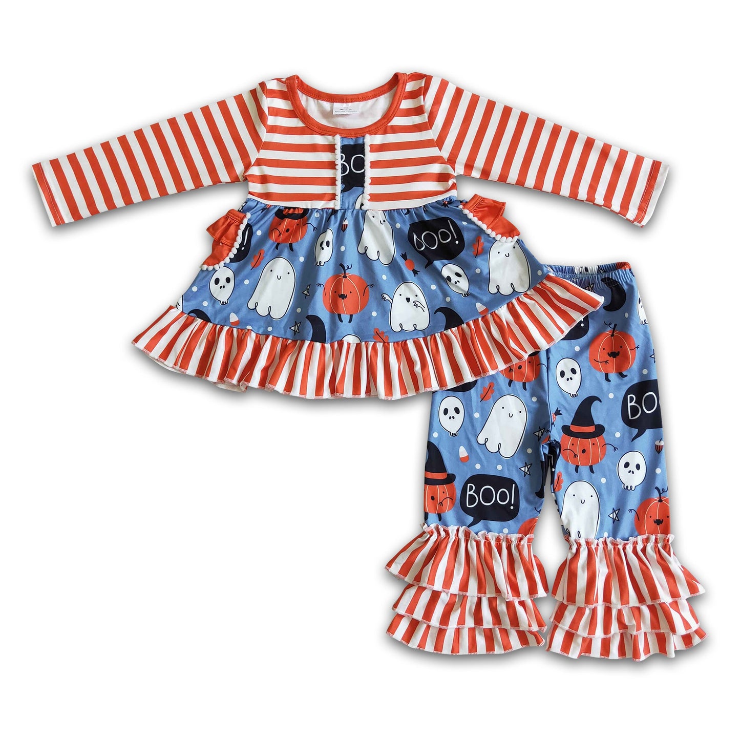Orange stripe boo ghost girls Halloween clothing