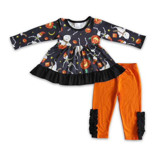 Skull ghost pumpkin tunic leggings kids girls Halloween clothing