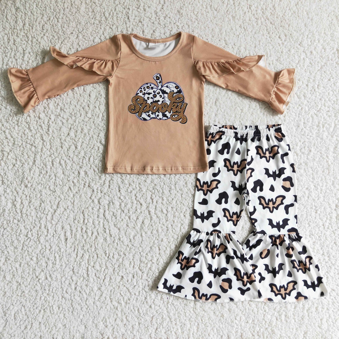 Spooky pumpkin shirt bat leopard pants kids Halloween clothes