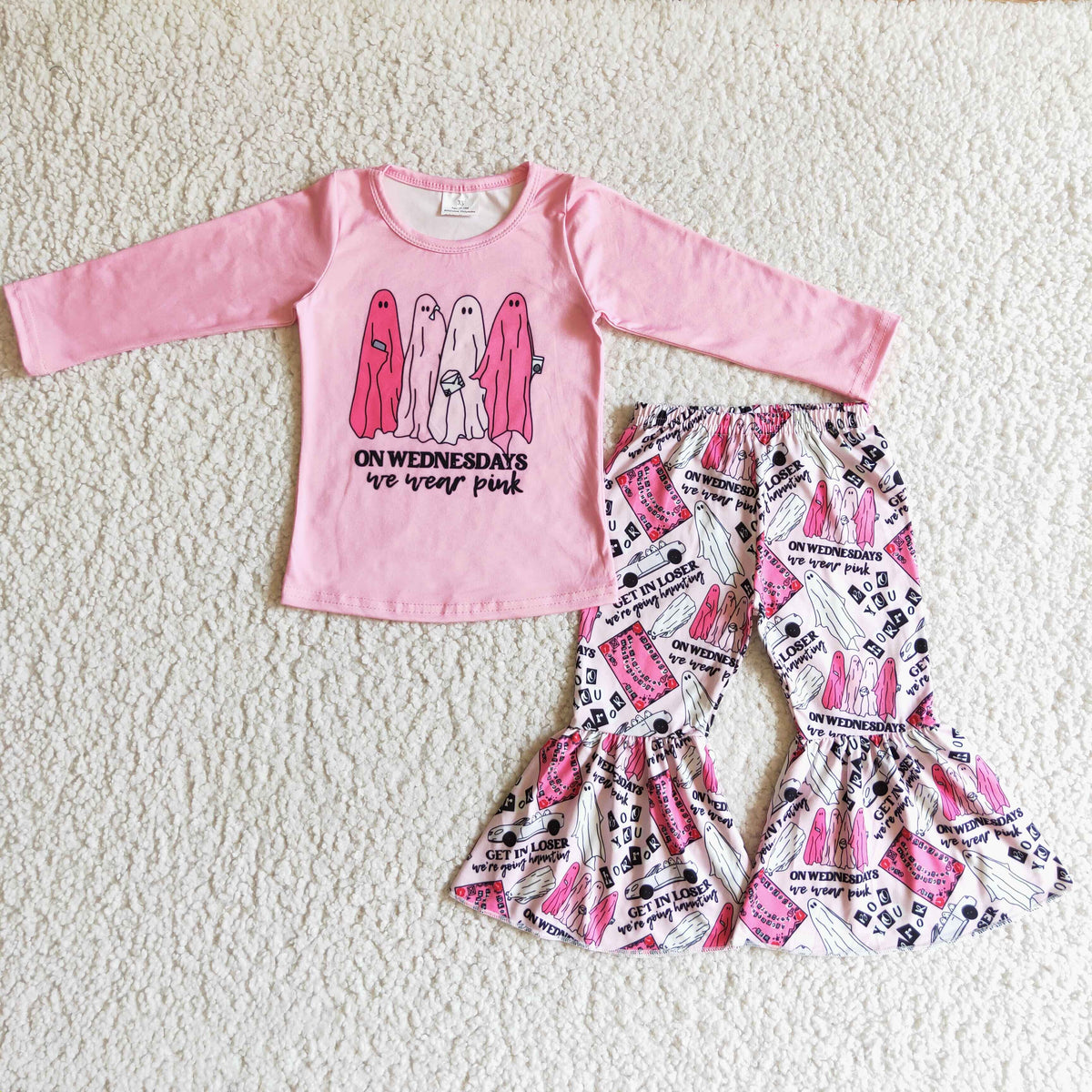 On wednesdays we wear pink ghost girls Halloween clothes