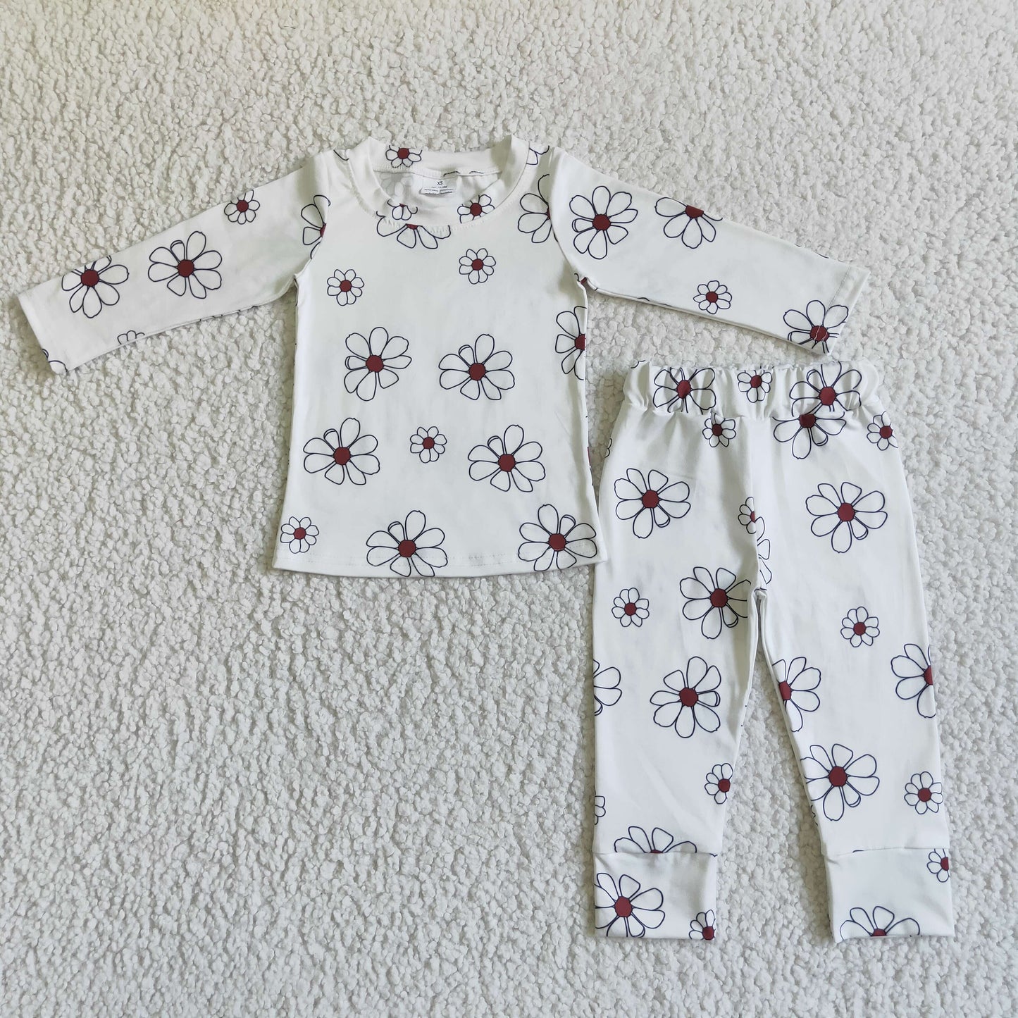 White floral long sleeve girls fall pajamas