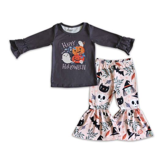 Happy Halloween ghost pumpkin bell bottom pants kids girls set