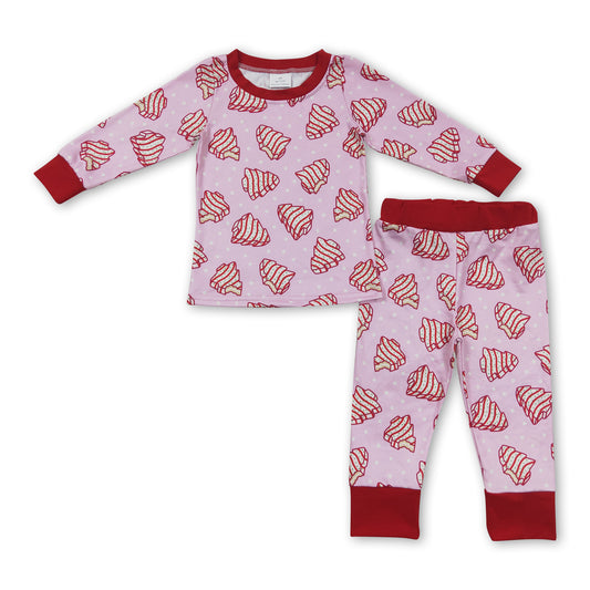 Christmas tree cake kids girls long sleeves pajamas ship from US