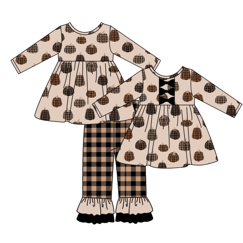 Plaid pumpkin tunic ruffle pants girls fall clothing