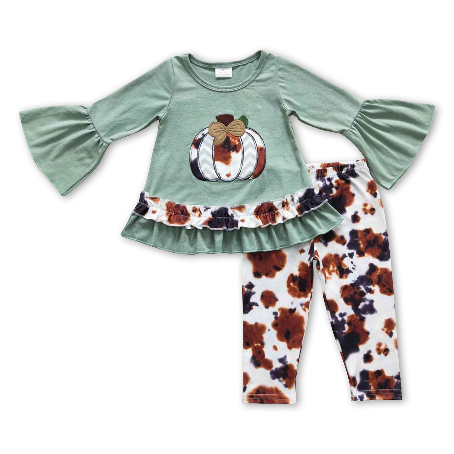 Pumpkin top cow print leggings baby girls fall clothes