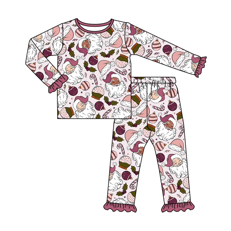 Long sleeves santa candy cane girls Christmas pajamas