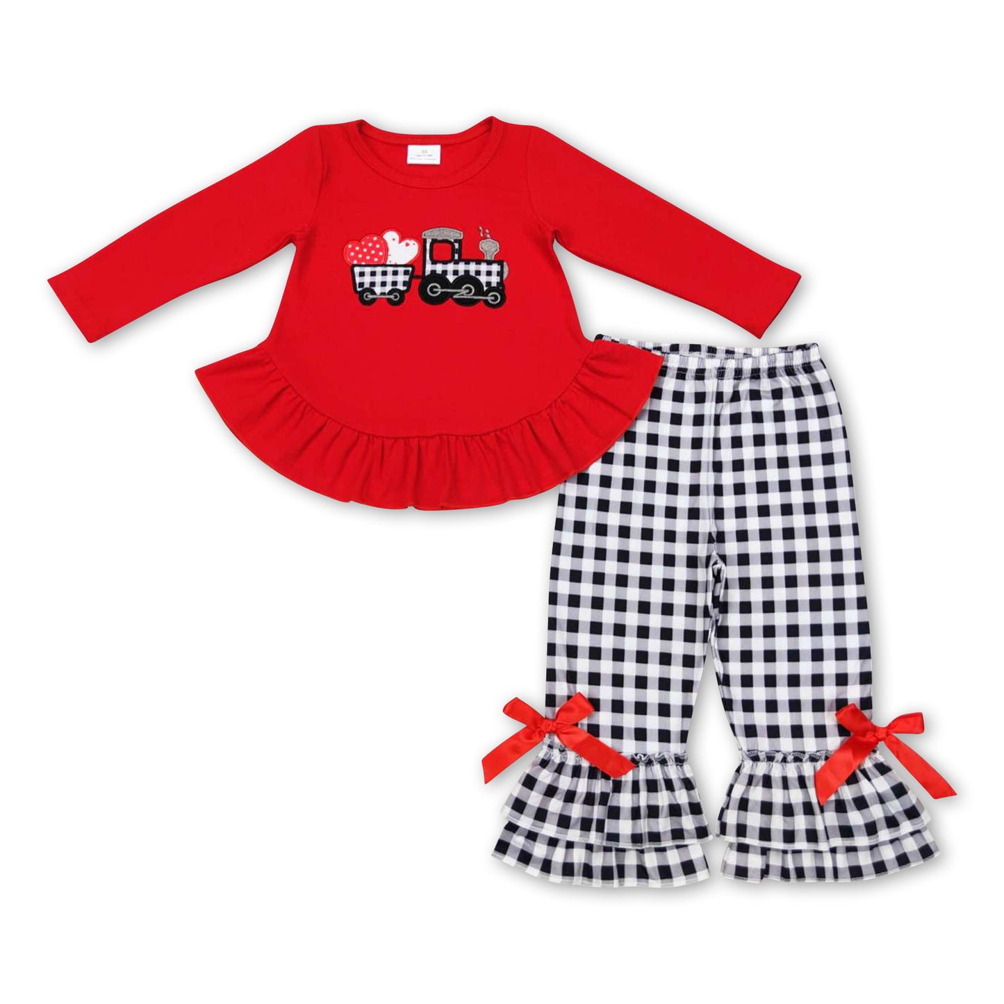Red plaid truck heart tunic pants girls Valentine's outfits