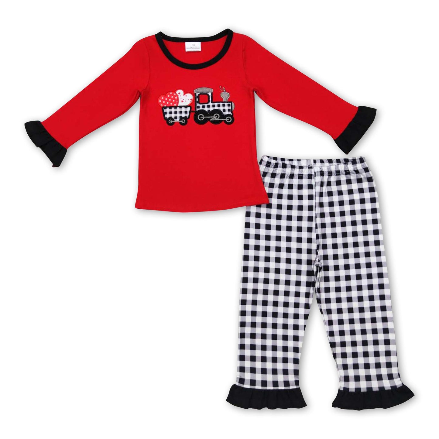 Red plaid truck heart tunic pants ruffle girls Valentine's pajamas