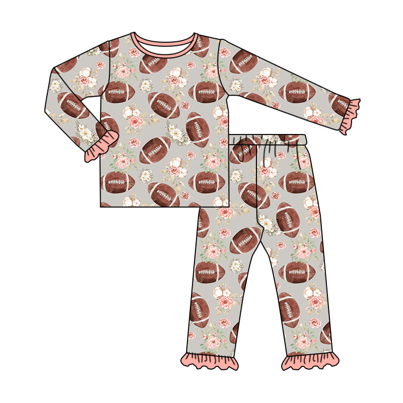 Long sleeves floral football kids girls pajamas