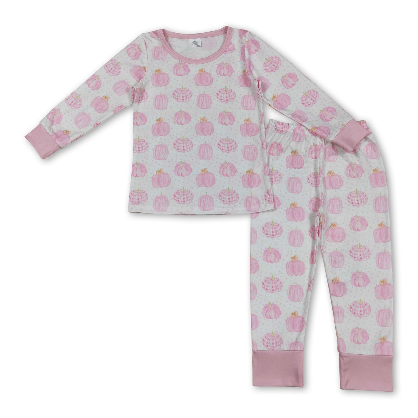 Pink pumpkin long sleeves girls fall pajamas