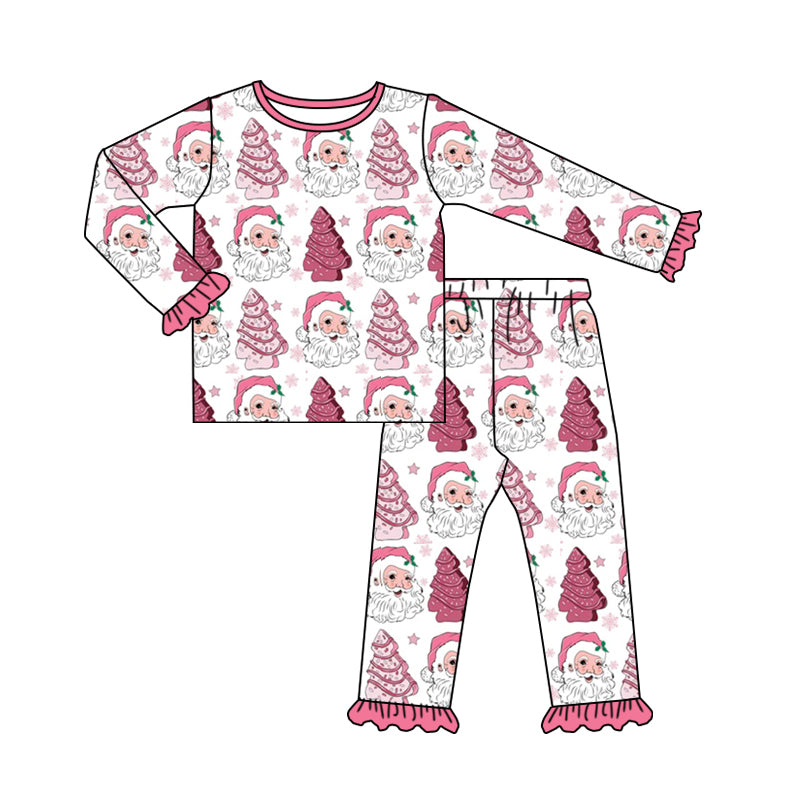 Pink Christmas tree cake santa kids girls pajamas