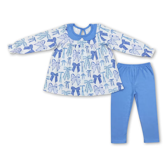 Long sleeves bow tunic leggings girls clothing set ship from US
