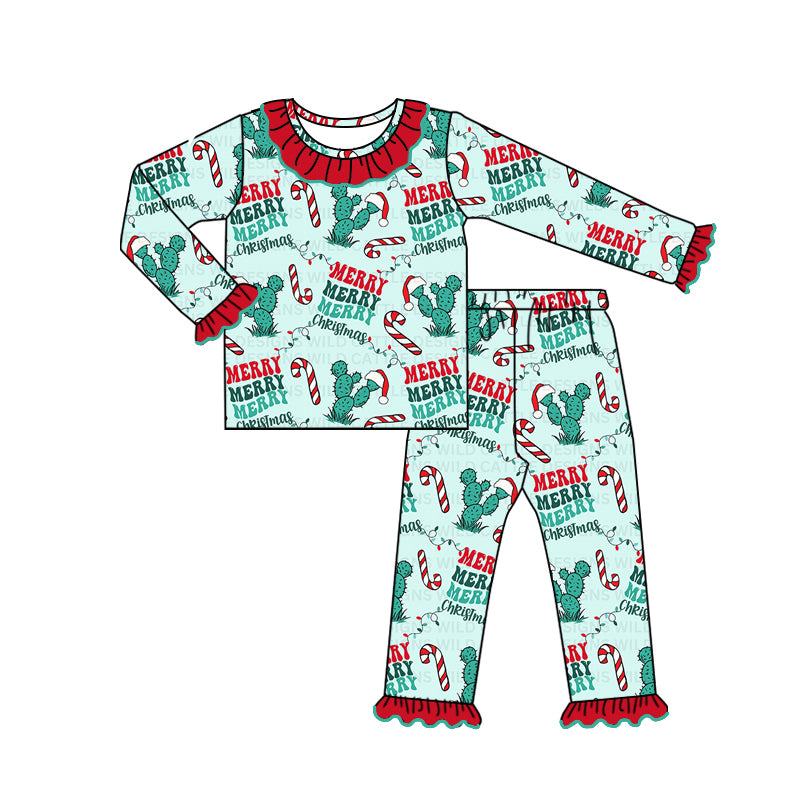 Merry Christmas candy cane cactus western girls pajamas