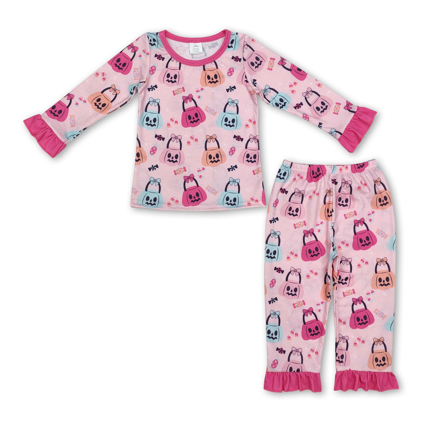 Pink pumpkin basket candy kids girls Halloween pajamas