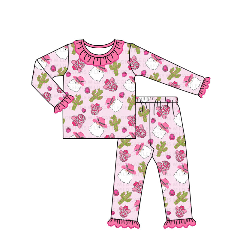 Pink ruffle santa cactus baby girls Christmas pajamas