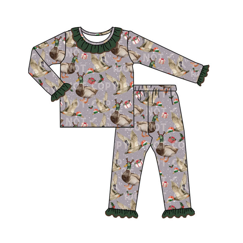 Long sleeves Christmas hat gift duck kids girls pajamas