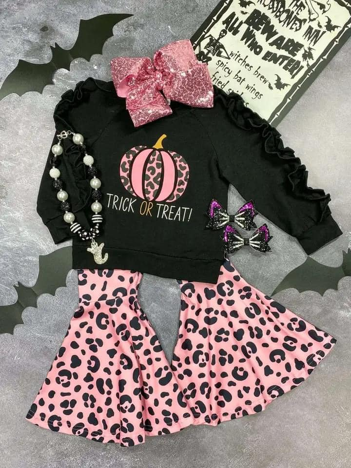 Leopard pumpkin trick or treat girls Halloween clothes
