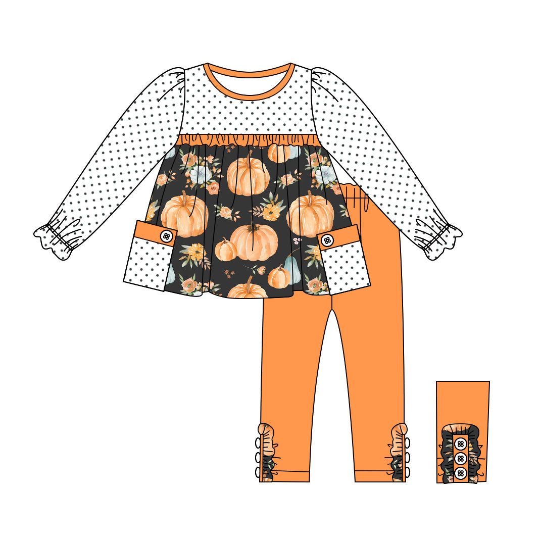 Pumpkin polka dots pocket tunic leggings girls fall clothes