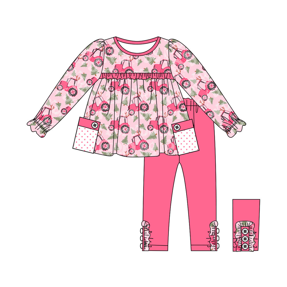 Pink tractor Christmas tree tunic leggings girls clothes