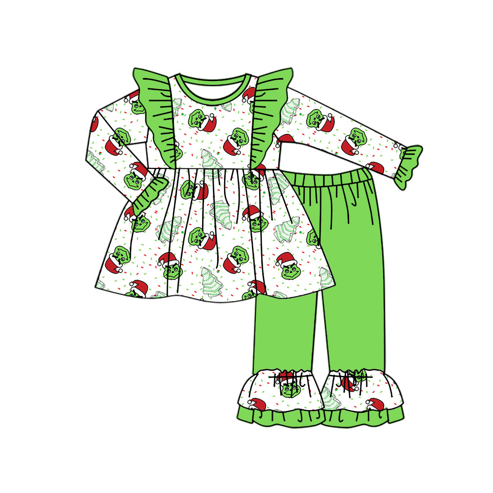 Green face Christmas tree cakes kids girls clothing