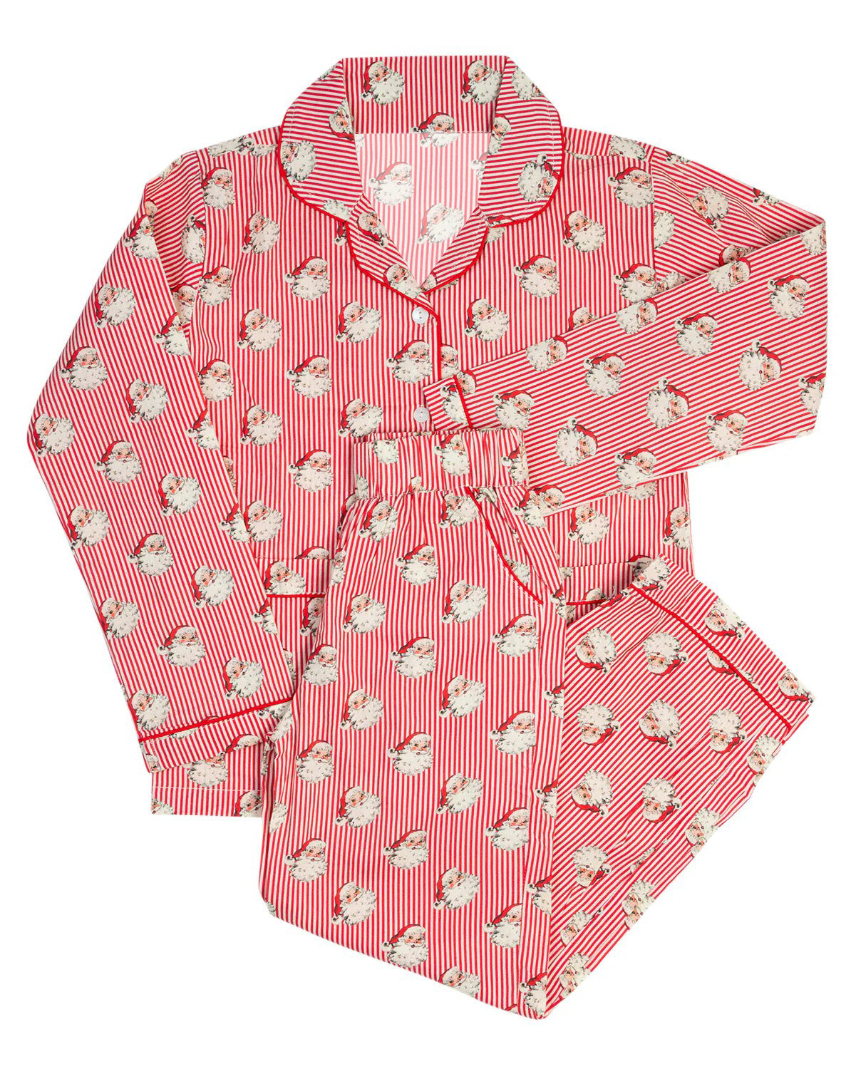 Red stripe santa baby kids Christmas button down pajamas