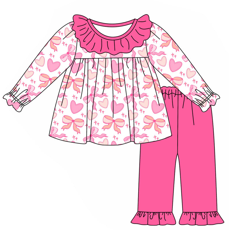 Pink ruffle bow heart tunic pants girls valentine's outfits