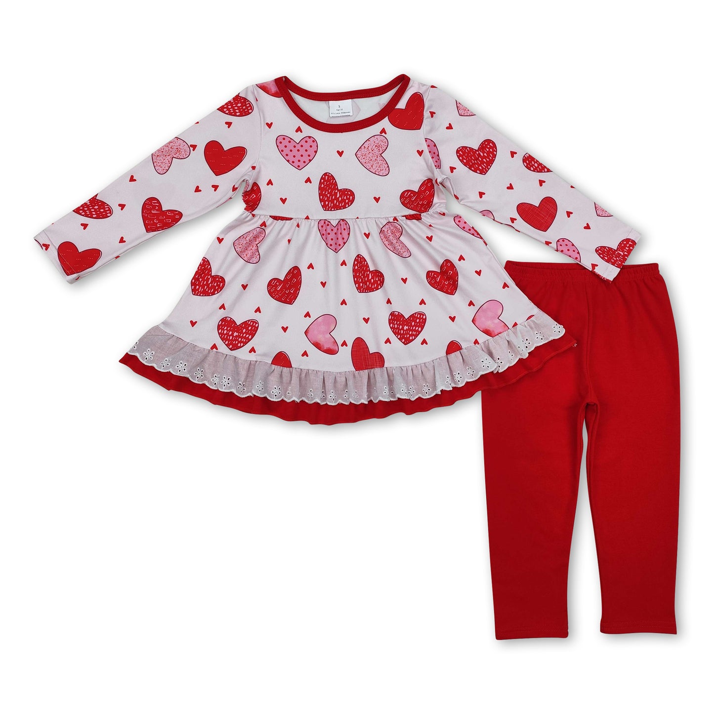 Long sleeves heart ruffle tunic leggings girls Valentine's set