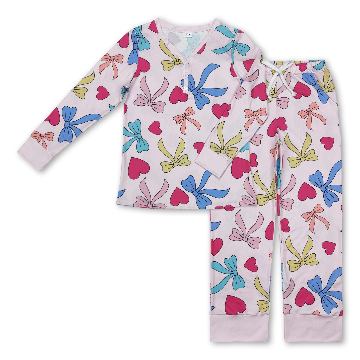 Long sleeves bow heart adult Valentine's pajamas