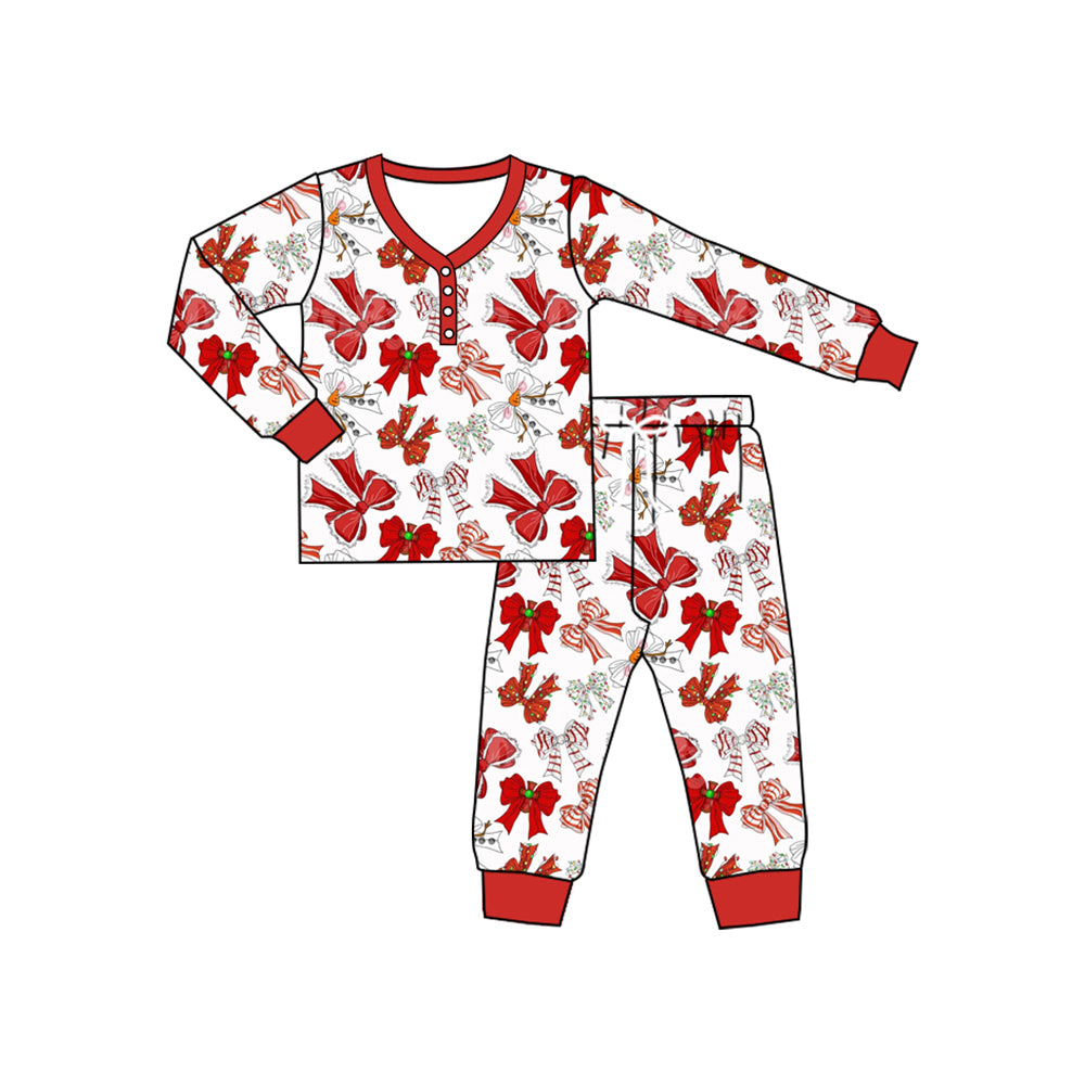 Long sleeves red bow adult women Christmas pajamas