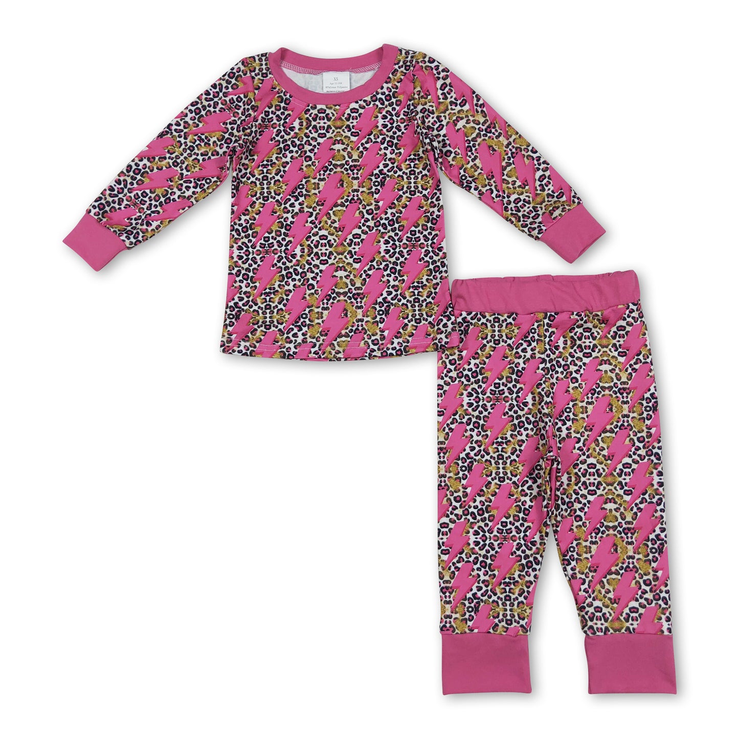 Long sleeves hot pink thunder leopard girls pajamas