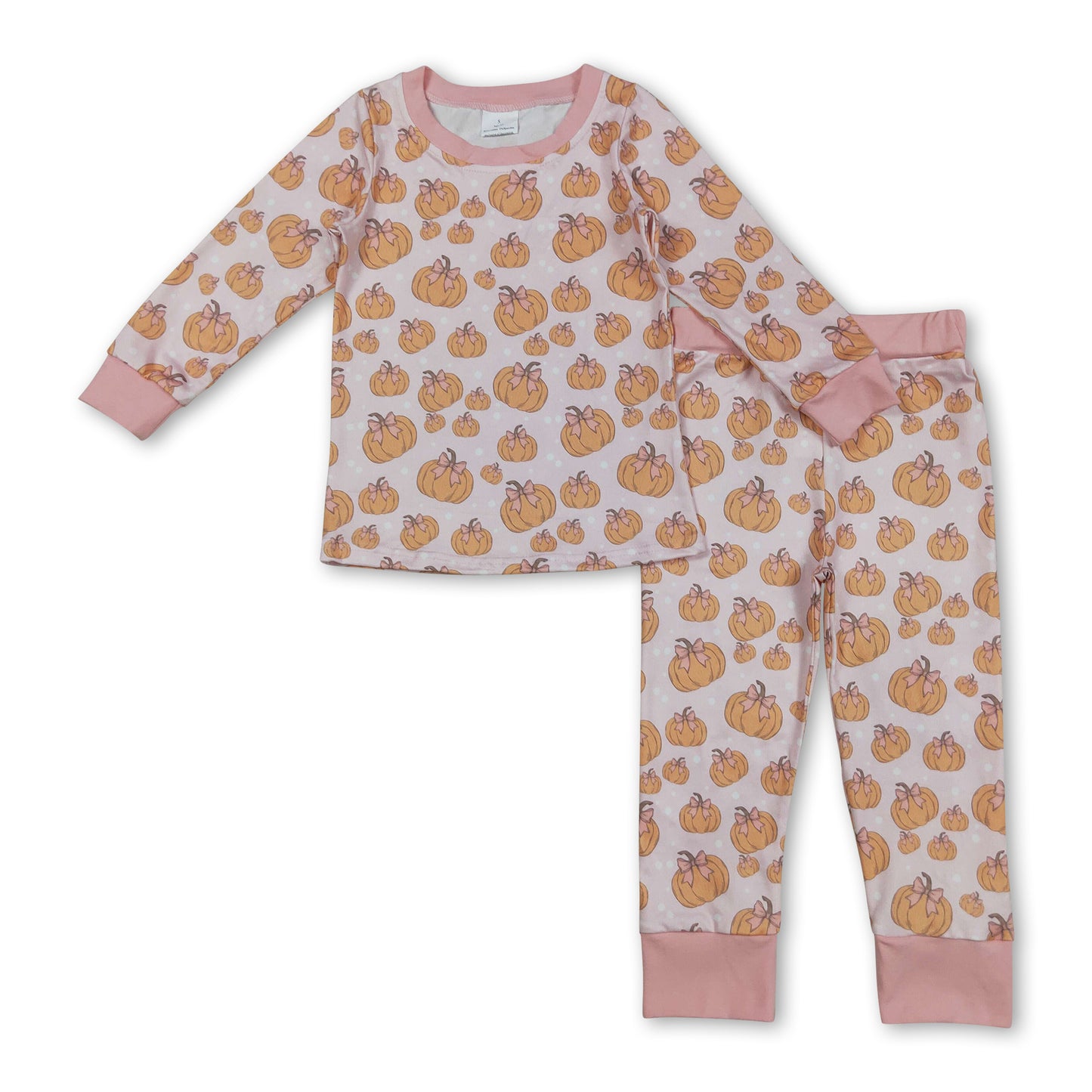 Long sleeves pink bow pumpkin baby girls fall pajamas