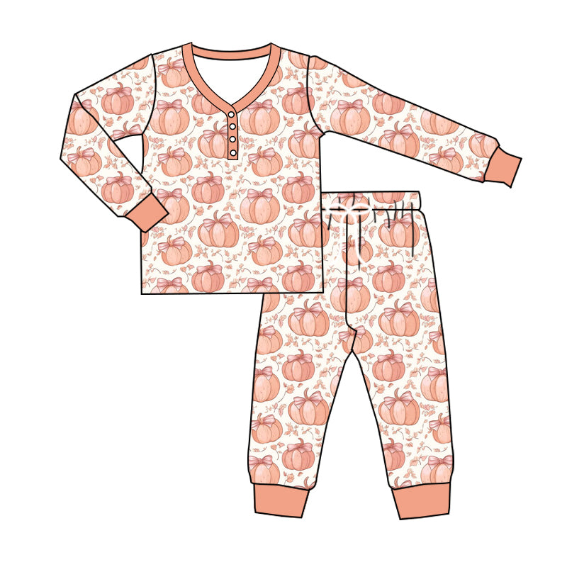 Long sleeves pumpkin bow adult women fall pajamas